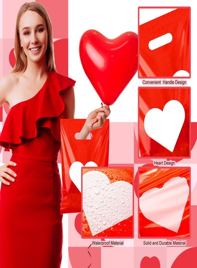 TecUnite 48 Pieces Valentine Plastic Gift Bags Bulk Red Treat Bags with Handle for Valentine's Day Holiday Party Favor Supplies - Image 3